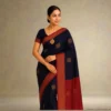 Cotton Silk Drape – Navy Blue with Gold Squares & Pink-Gold Border