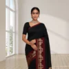 Cotton Silk Drape – Classic Black with Rich Red Swan Border