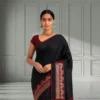 Cotton Silk Drape – Classic Black with Rich Red Swan Border