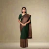 Cotton Silk Drape – Deep Olive Green with Maroon Gold Border