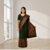 Cotton Silk Drape – Deep Olive Green with Maroon Gold Border