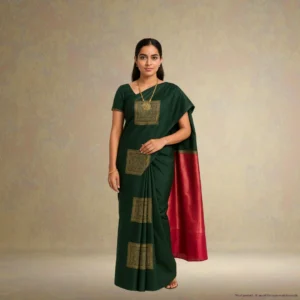 NT0BA0-4 Cotton Silk- Deep Bottle Green with Gold Square