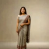 Cotton Silk Drape – Stone Grey with Earthy Brown Border