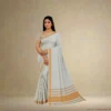 Temple Elegance – White Cotton Saree with Golden Zari Border