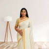 Temple Elegance – White Cotton Saree with Golden Zari Border