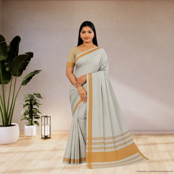 Temple Elegance – White Cotton Saree with Golden Zari Border
