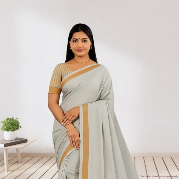 Temple Elegance – White Cotton Saree with Golden Zari Border