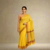 Cotton Silk Drape – Marigold Yellow with Golden Brown Border