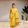 Cotton Silk Drape – Marigold Yellow with Golden Brown Border
