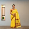 Cotton Silk Drape – Marigold Yellow with Golden Brown Border