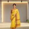 Cotton Silk Drape – Marigold Yellow with Golden Brown Border
