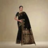 Festive Banarasi Drape – Dark Olive Green with Antique Gold Accents