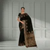 Festive Banarasi Drape – Dark Olive Green with Antique Gold Accents