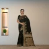 Festive Banarasi Drape – Dark Olive Green with Antique Gold Accents