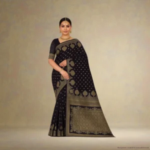SDA0F0-2 Festive Banarasi Drape – Royal Blue with Antique Gold Accents