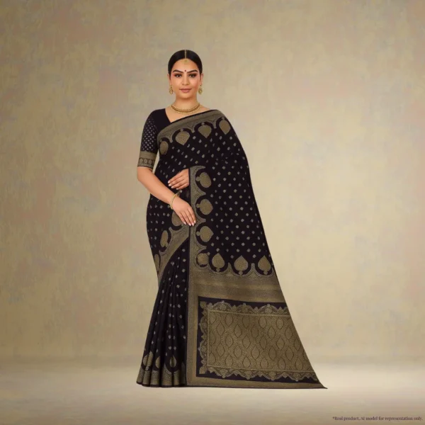 Festive Banarasi Drape – Royal Blue with Antique Gold Accents