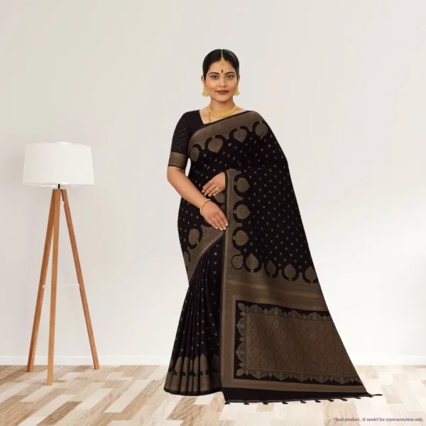 Festive Banarasi Drape – Royal Blue with Antique Gold Accents