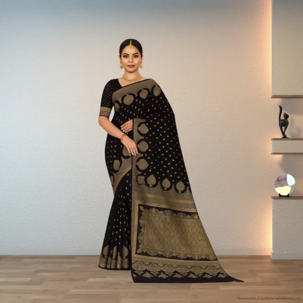 Festive Banarasi Drape – Royal Blue with Antique Gold Accents