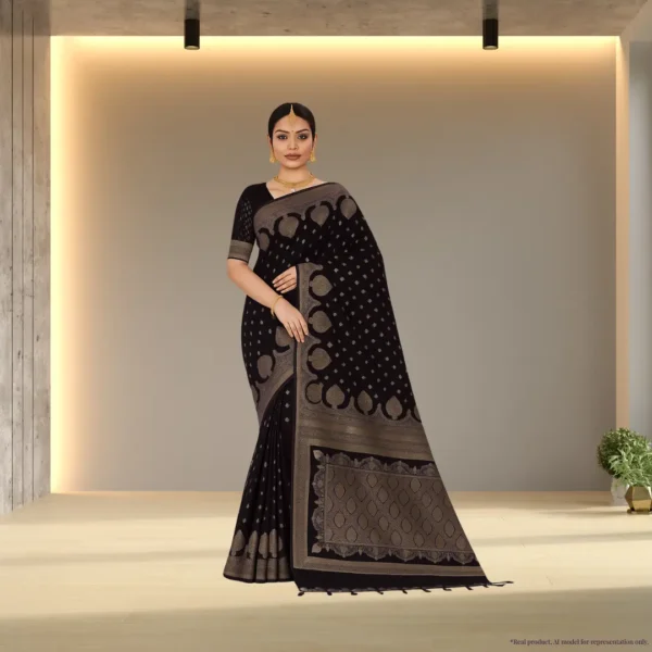 Festive Banarasi Drape – Royal Blue with Antique Gold Accents