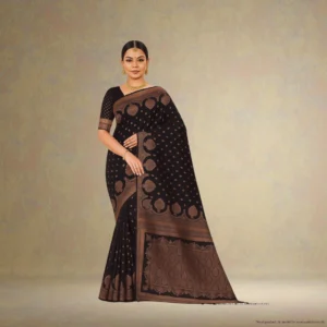 SDA0F0-3 Festive Banarasi Drape – Dark Maroon with Antique Gold Accents