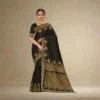 Festive Banarasi Drape – Dark Brown with Antique Gold Accents