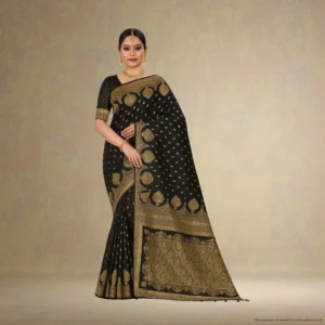SDA0F0-4 Festive Banarasi Drape – Dark Brown with Antique Gold Accents