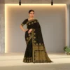 Festive Banarasi Drape – Dark Brown with Antique Gold Accents