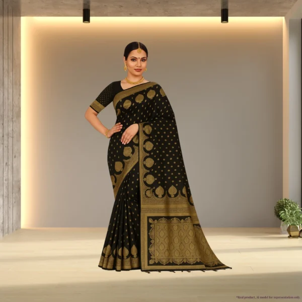 Festive Banarasi Drape – Dark Brown with Antique Gold Accents