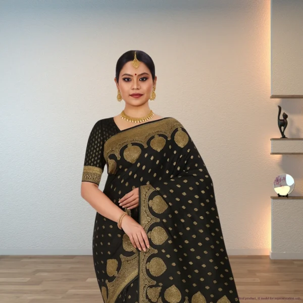 Festive Banarasi Drape – Dark Brown with Antique Gold Accents