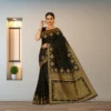 Festive Banarasi Drape – Dark Brown with Antique Gold Accents