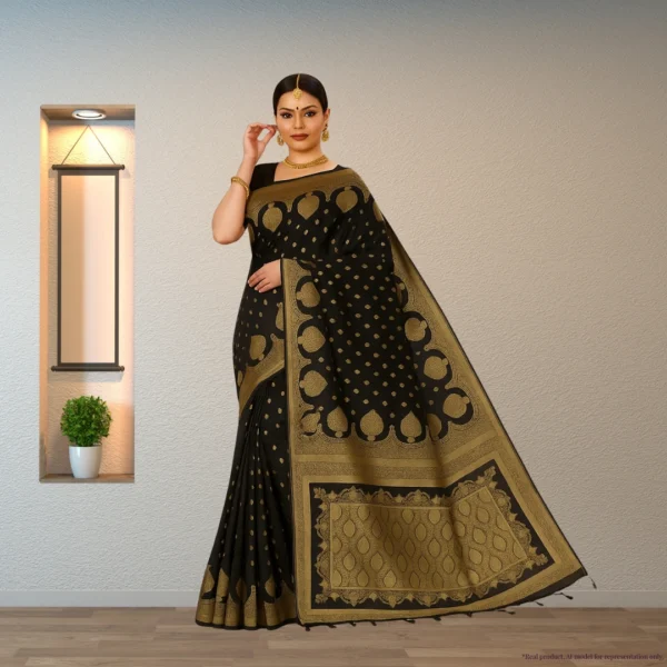 Festive Banarasi Drape – Dark Brown with Antique Gold Accents