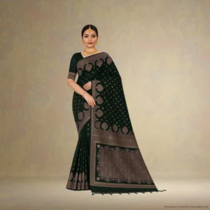 SDA0F0-5 Festive Banarasi Drape – Deep Forest Green with Antique Gold Accents