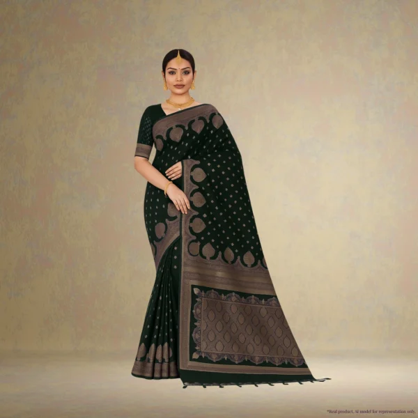 Festive Banarasi Drape – Deep Forest Green with Antique Gold Accents