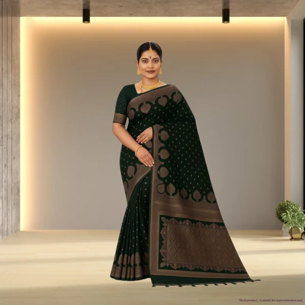 Festive Banarasi Drape – Deep Forest Green with Antique Gold Accents