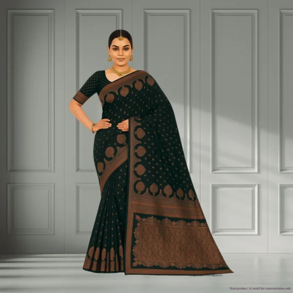 Festive Banarasi Drape – Deep Forest Green with Antique Gold Accents