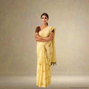 SS0BB0-1 (1) Chiffon Saree - Bronze Sunshine Yellow Two Tone