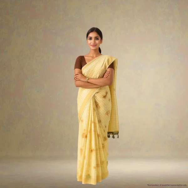 Chiffon Saree - Bronze Sunshine Yellow Two Tone