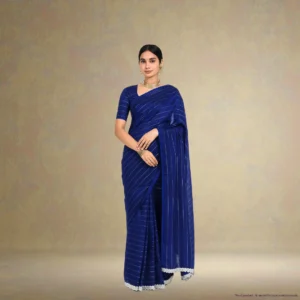SS0BB0-1 (2) Cotton Silk Drape in Royal Blue with Silver Border