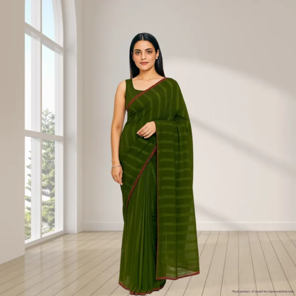 Cotton Drape – Deep Olive Green with Subtle Stripes