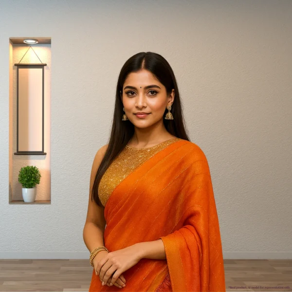 Georgette Festive Drape – Saffron Gold with Subtle Zari Stripes