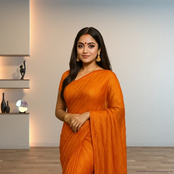 Georgette Festive Drape – Saffron Gold with Subtle Zari Stripes