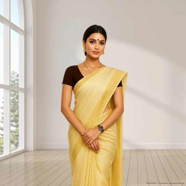 Chiffon Saree - Bronze Sunshine Yellow Two Tone