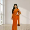 Georgette Festive Drape – Saffron Gold with Subtle Zari Stripes