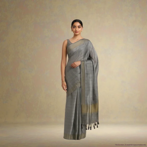 Chiffon Saree - Stone Grey Two Tone