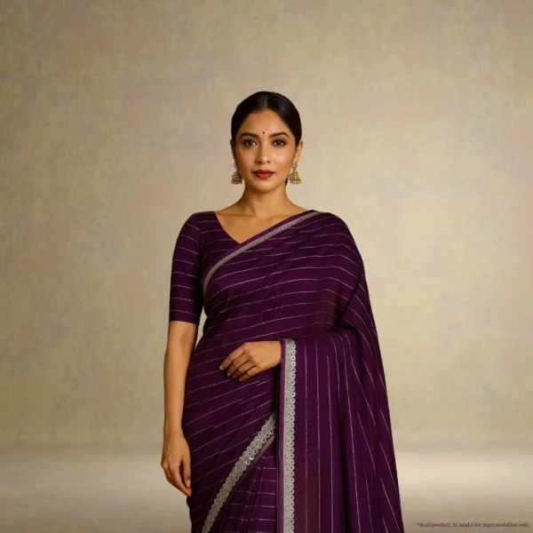 Cotton Silk Drape in Wine Color with Silver Border