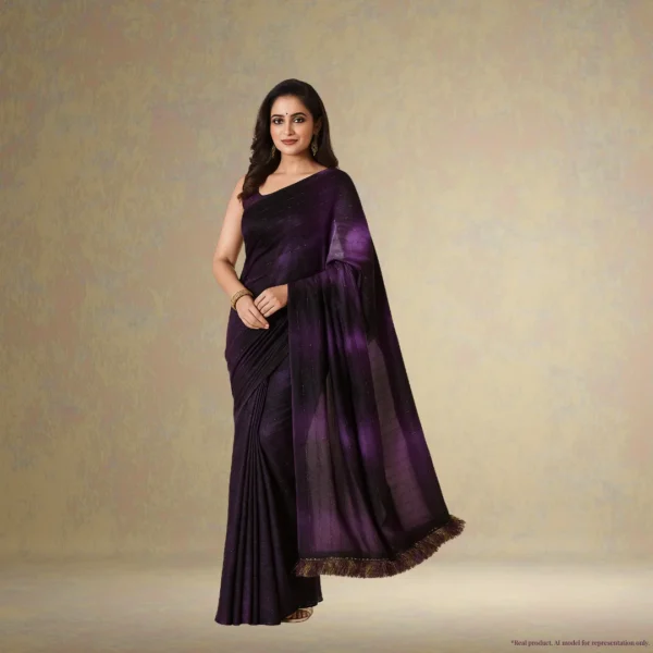 Georgette Festive Drape – Royal Ombre Violet with Subtle Zari Stripes