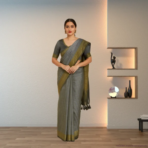 Chiffon Saree - Stone Grey Two Tone