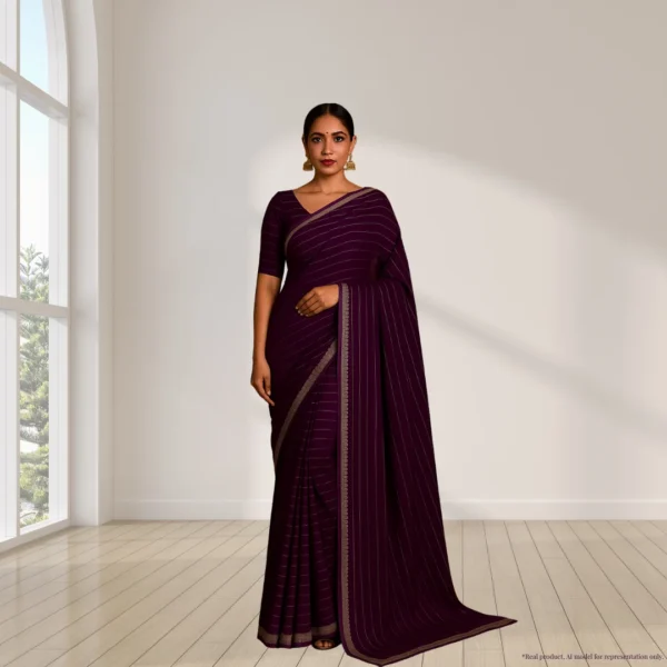 Cotton Silk Drape in Wine Color with Silver Border