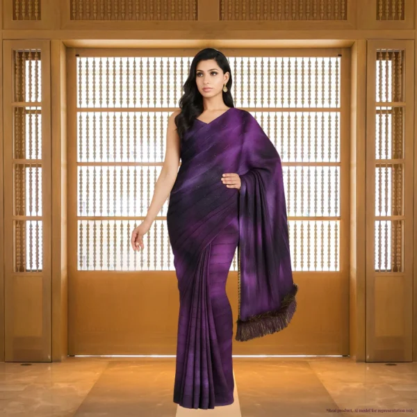 Georgette Festive Drape – Royal Ombre Violet with Subtle Zari Stripes