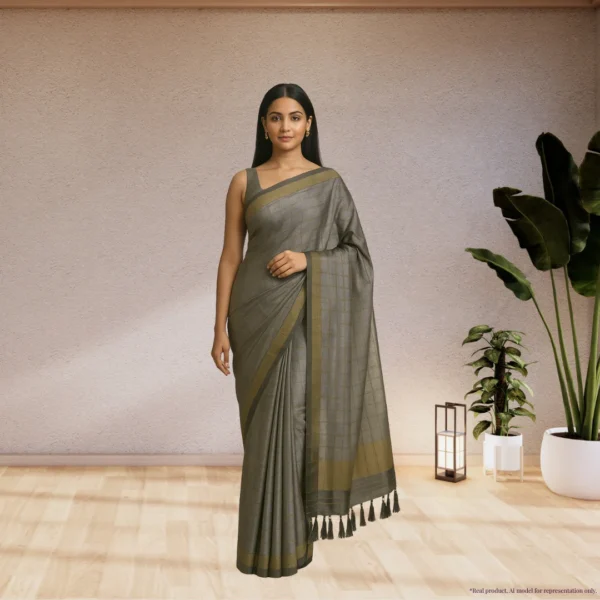 Chiffon Saree - Stone Grey Two Tone
